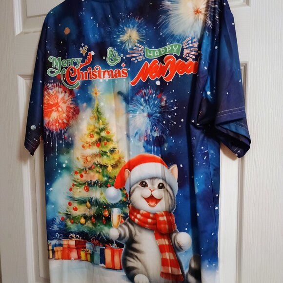 Unisex Short Sleeve Cat Christmas New Year Shirt, Large, New - Picture 5 of 6